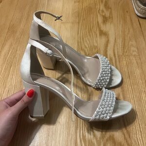 Kelly & Katie Elegant Cream Pearl-Embellished Heels